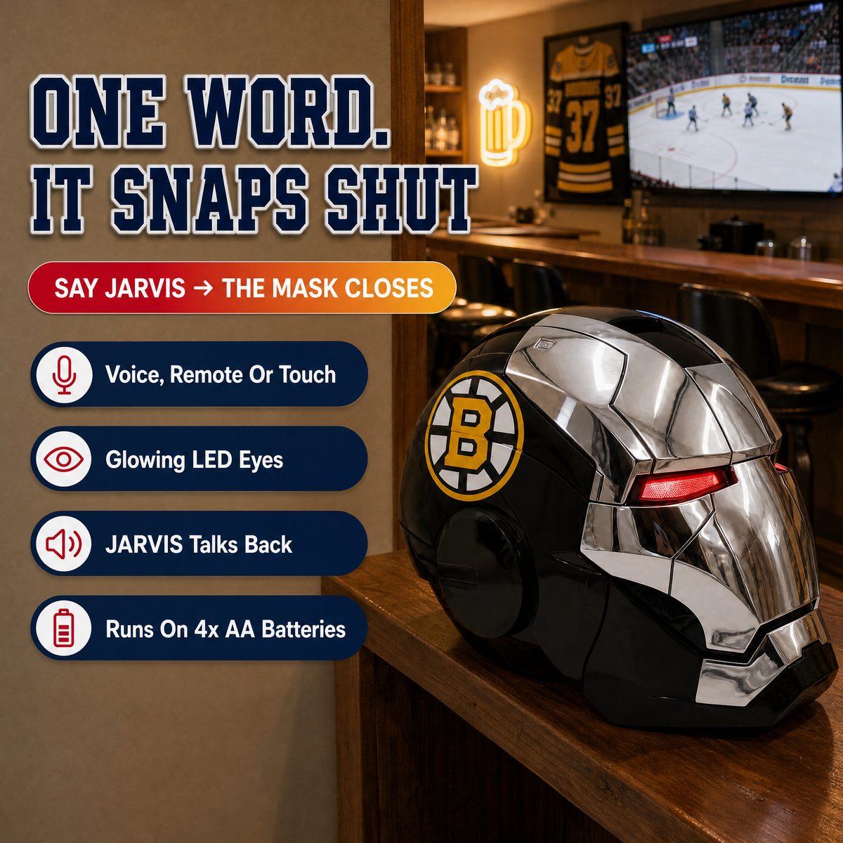 NHL Iron Man Helmet — say Jarvis and it closes